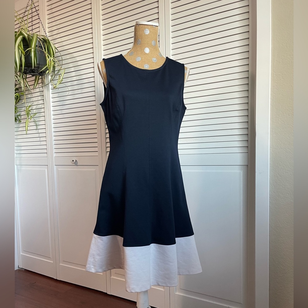 Sharagano dress dark blue and white size 10 - Picture 2 of 5